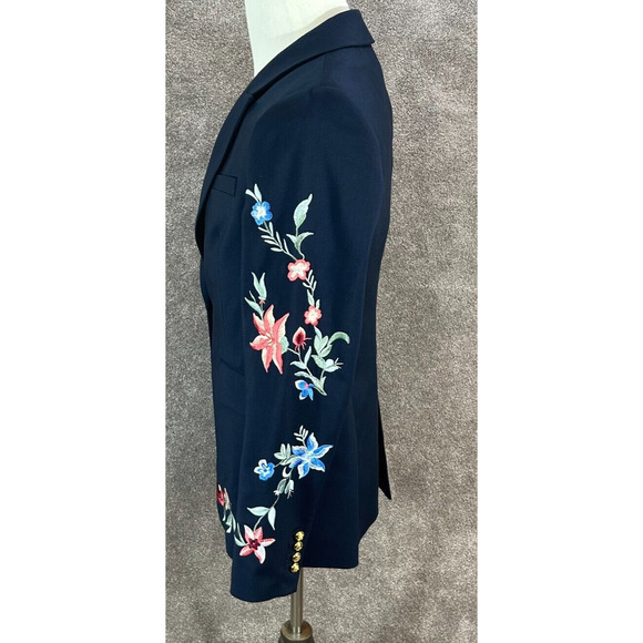 Zara Woman Blazer Womens Medium Blue Embroidered Floral Single Button Jacket - Picture 7 of 9